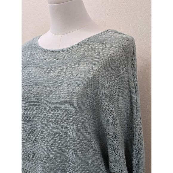 Tahari Linen Sweater S Sage Green Textured Lightweight Knit Pullover Oversized - Picture 2 of 6